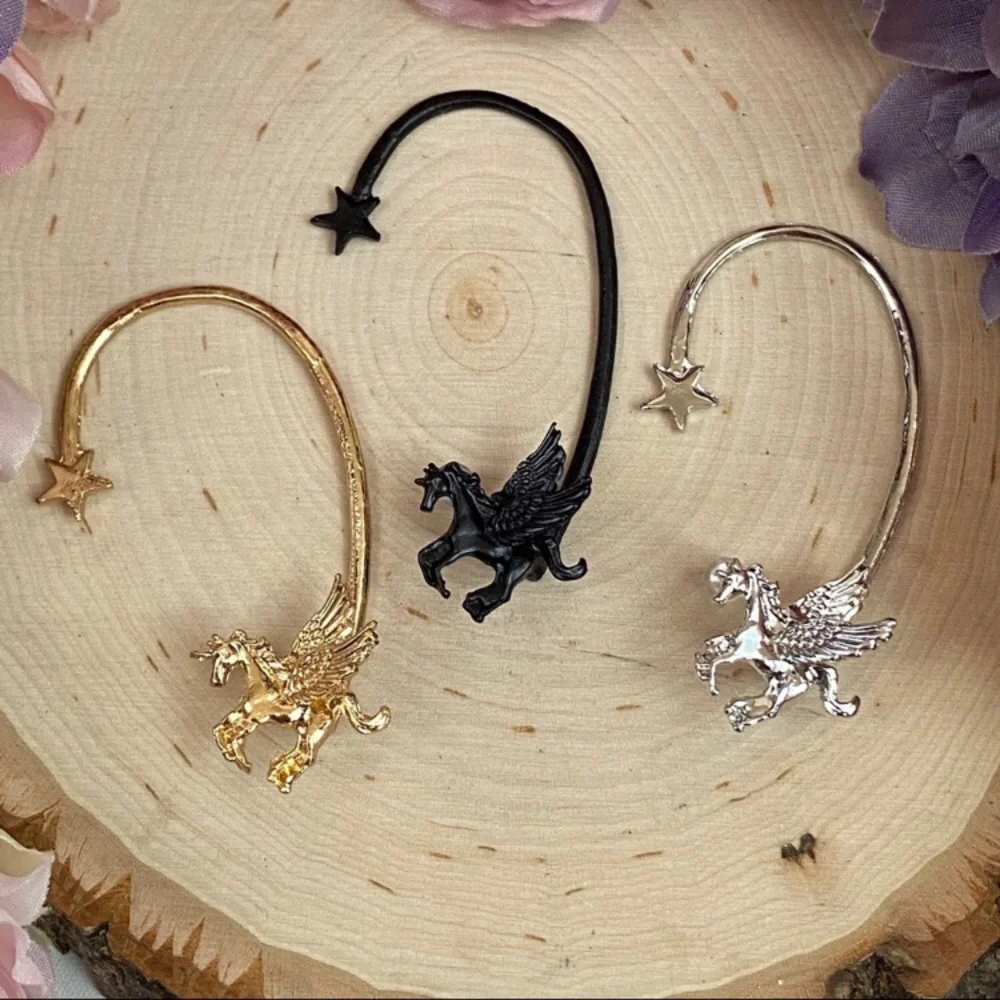 Unicorn Pegasus Silver Pierced Earring wEar-Cuff Shooting Star Festival